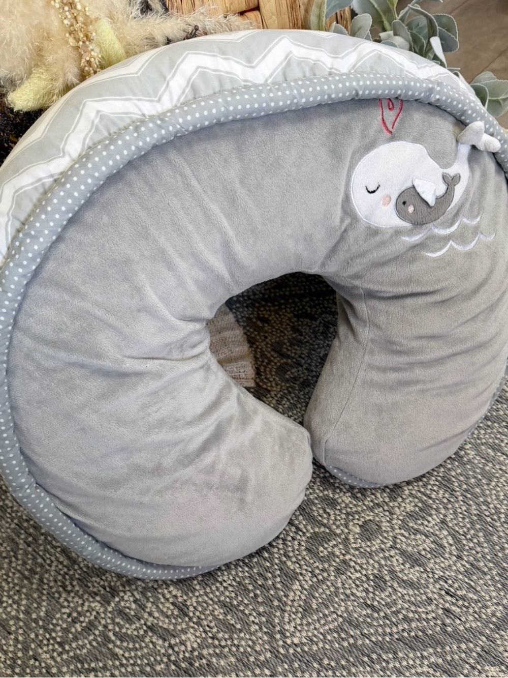 Boppy Luxe Nursing Pillow Discontinued Chevron Whale Gray Infant Feeding Support